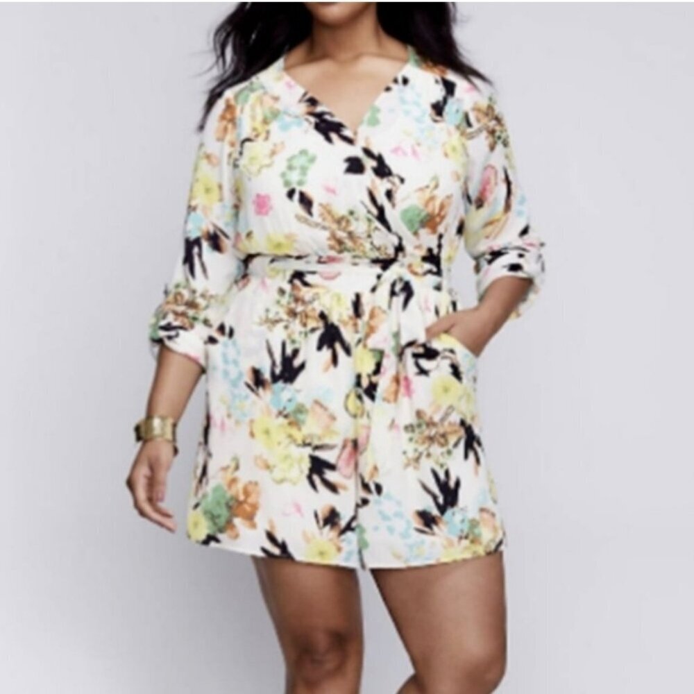 Lane Bryant Floral Faux Wrap Romper Size 24
